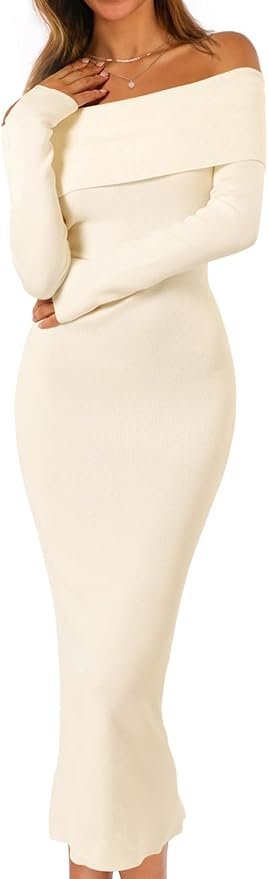 MEROKEETY Women's Fall Off Shoulder Bodycon Sweater Dress Formal Long Sleeve Elegant Club Party Midi Maxi Dresses 4.3 4.3 out of 5 stars (723) |