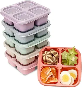 Meal Prep Under $20 6 Pack Meal Prep Containers, 4 Compartment Bento Snack Boxes, Reusable Divided Lunch Box Containers for Adults, Kids, Toddlers, Travel, Work, School