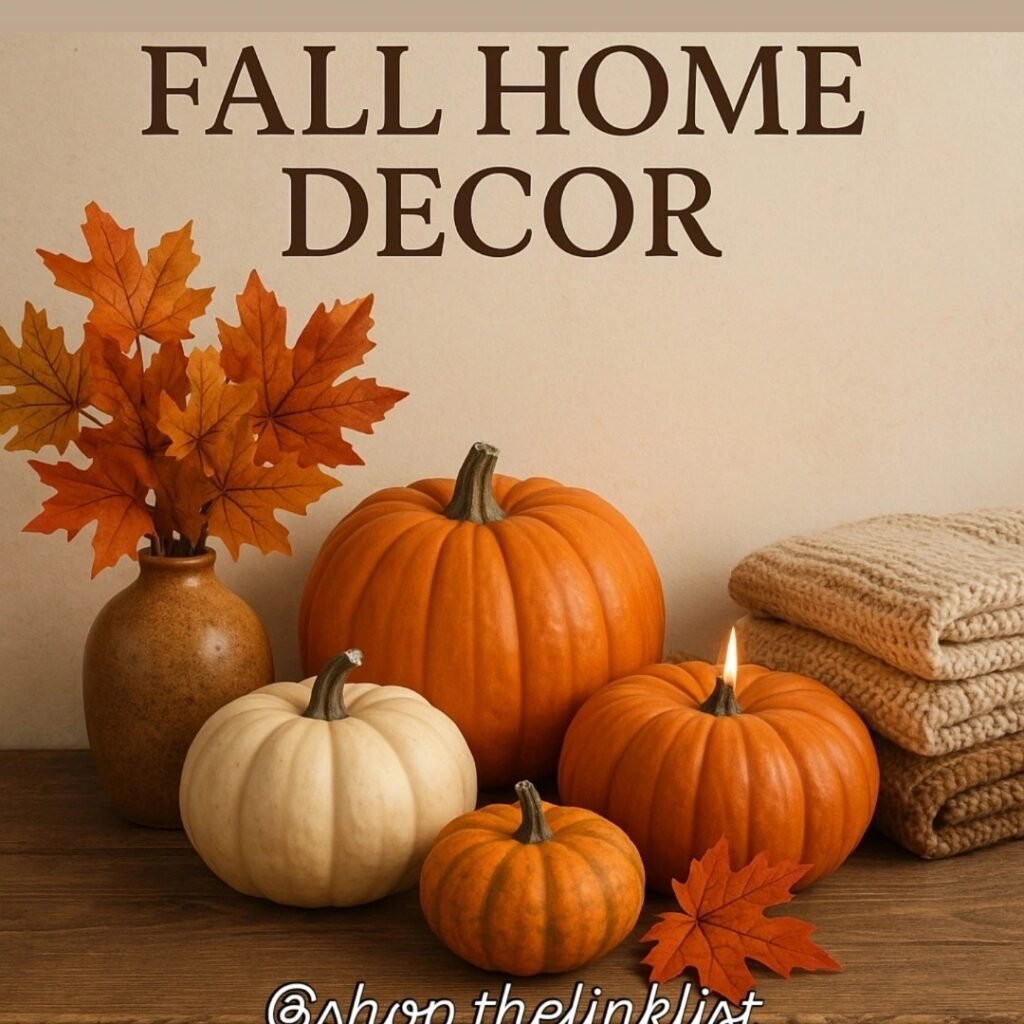 “Fall home decor with pumpkins, warm colors, and cozy seasonal accents
